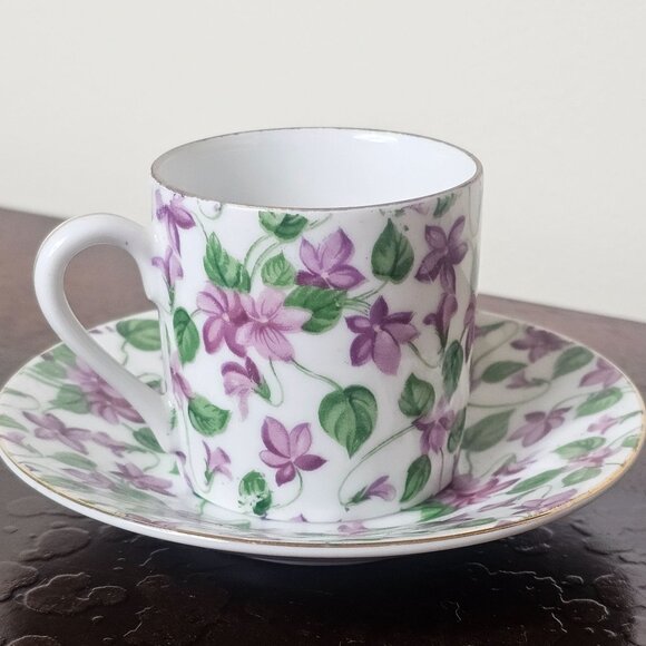 Lefton China Hand Painted Floral Demitasse Cup & Saucer Set - Picture 1 of 9